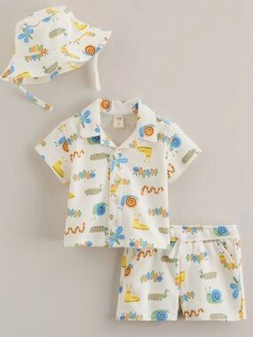 Tucker + Tate Shirt, Shorts, & Hat set in Ivory Egret Bug Collector